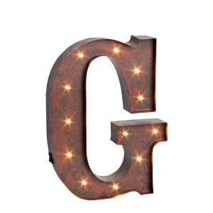 12 in. H "G" Rustic Brown Metal LED Lighted Letter