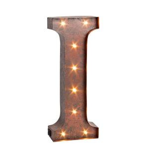 12 in. H "I" Rustic Brown Metal LED Lighted Letter