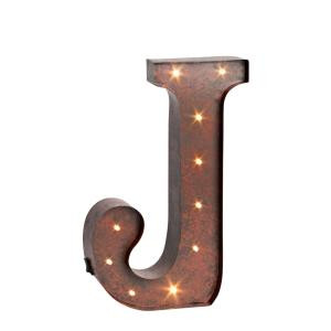12 in. H "J" Rustic Brown Metal LED Lighted Letter