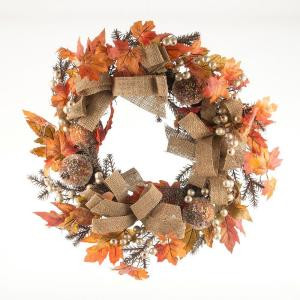 24 in. Pumpkin and White Berry Artificial Wreath