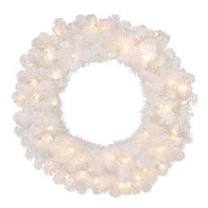 30 in. Pre-Lit LED Glossy White North Hill Wreath x 136 Tips with 50 Plug-In Indoor/Outdoor Warm White Lights