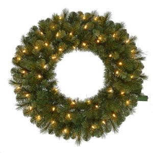 30 in. Pre-Lit LED Wesley Pine Artificial Christmas Wreath x 191 Tips with 50 Outdoor Plug-In Warm White Lights