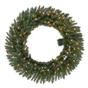 36 in. Pre-Lit B/O LED New Meadow Artificial Christmas Wreath x 341 Tips with 80 Warm White Lights and Timer