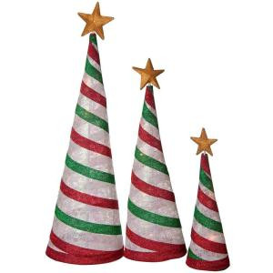 54 in., 42 in., 30 in. Glittering Snowflake Fabric Lantern Cone Trees, Peppermint (Set of 3)