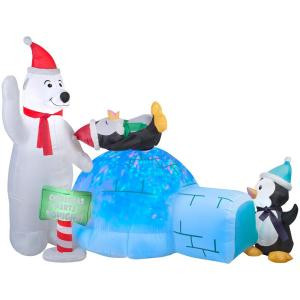 Holiday 6 ft. H x 8 ft. W Animated Inflatable Polar Bear and Penguins Kaleidoscope Igloo