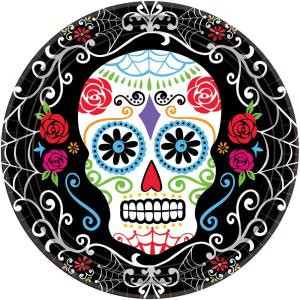 10.5 in. x 10.5 in. Day of the Dead Round Paper Plates (18-Count, 3-Pack)