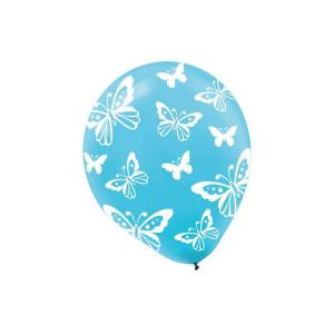 12 in. Blue Butterfly Print Latex Balloons (6-Count, 9-Pack)