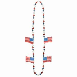 42 in. Red, White and Blue Flag Beaded Necklace (2-Pack)