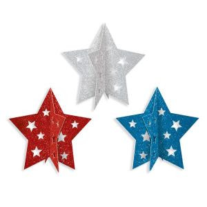 5 in. 3D Patriotic Star Centerpieces (3-Count, 6-Pack)