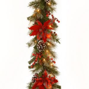 Decorative Collection 9 ft. Tartan Plaid Garland with Battery Operated Warm White LED Lights
