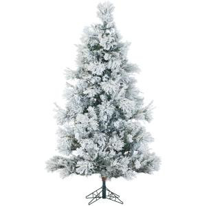 12 ft. Pre-lit LED Flocked Snowy Pine Artificial Christmas Tree with 1400 Multi-Color String Lights