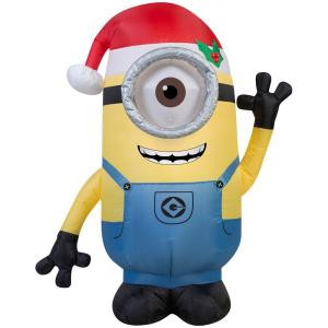 42 in. H Inflatable Minion Stuart with Santa Hat