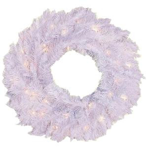 24 in. Pre-Lit Deluxe White Winter Fir Artificial Wreath with Clear Lights