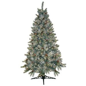 6.5 ft. Pre-Lit Siberian Frosted Pine Artificial Christmas Tree with Clear Lights and Pine Cones