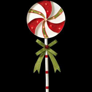 39 in. H Battery Operated Lighted Metal Holiday Pinwheel Lollipop Yard Stake