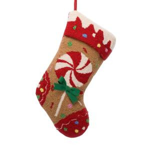 19.3 in. Polyester/Acrylic Hooked Christmas Stocking with Candy