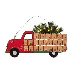 26.89 in. L Iron/Wooden Lighted Truck Countdown Wall Decor