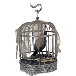 10 in. Animated Talking Raven in Cage with LED Illumination
