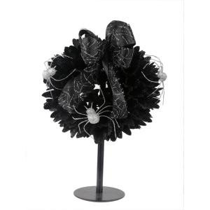 15 in. Black Spiked Wood Curl Wreath on a Stand