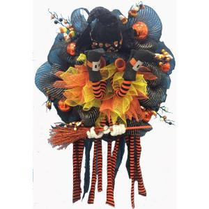 20 in. Mesh Halloween Artificial Wreath with Witch Legs