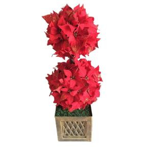 2.417 ft. indoor Artificial Christmas Tree with Poinsettia Topiary in Pot