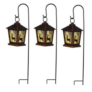 27 in. Christmas Reindeer Lantern Pathway Markers with Sheppard's Hook (Set of 3)