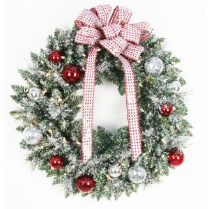30 in. Battery Operated Frosted Mercury Artificial Wreath with 50 Clear LED Lights