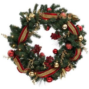 36 in. Battery Operated Plaza Artificial Wreath with 50 Clear LED Lights