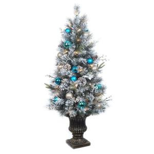 4 ft. Pre-Lit Flocked Pine Porch Artificial Tree with 50 Clear UL Twinkle Lights