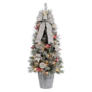 4 ft. Snowy Pinecone and Berry Artificial Christmas Porch Tree with 50 UL Clear Lights