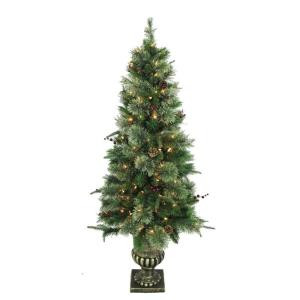 5 ft. Syracuse Cashmere Berry Potted Artificial Christmas Tree with 150 Clear Lights (Set of 2)
