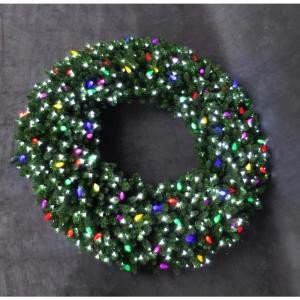 60 in. LED Pre-Lit Artificial Christmas Wreath with Micro-Style Pure White and C9 Multi-Color Lights