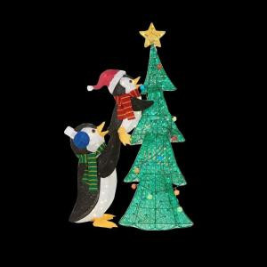 62 in. LED Lighted Tinsel Penguins with Tree