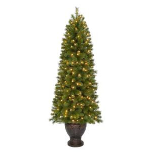 6.5 ft. Pre-Lit LED Wesley Spruce Artificial Christmas Potted Tree with Warm White Lights