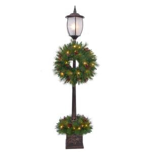7 ft. Pre-Lit Lantern Post Artificial Tree with Berry, Pinecone and Twig
