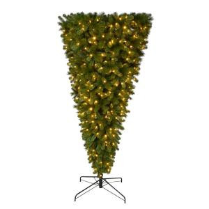 7 ft. Pre-Lit LED Wesley Spruce Artificial Christmas Upside Down Tree with Color Changing Lights