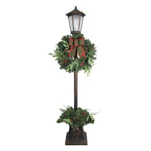 7 ft. Pre-lit Woodmore Artificial Lamp Post With Warm White LED Light Decorated With Pinecones And Berries