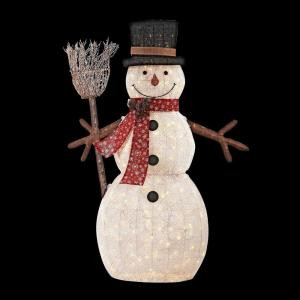 72 in. LED Lighted PVC Cotton String Snowman with Broom