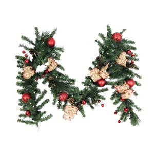 9 ft. Battery Operated Burlap Holiday Artificial Garland with 50 Clear LED Lights