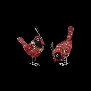 Pre-Lit Red Burlap Birds (2-Set)