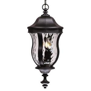 3-Light Outdoor Hanging Black Lantern with Clear Watered Glass