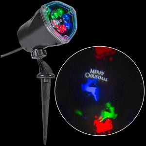 Merry Christmas with Reindeer and Sleigh Projection Spotlight Stake