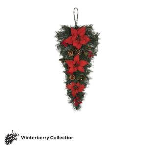 32 in. Unlit Winterberry Artificial Swag with Red Poinsettias, Berries and Pinecones
