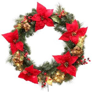 32 in. Winterberry Artificial Wreath with 50 Clear Lights