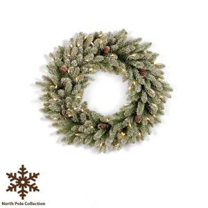 36 in. Pre-Lit Snowy Fir Artificial Christmas Wreath with Pinecones and Clear Lights