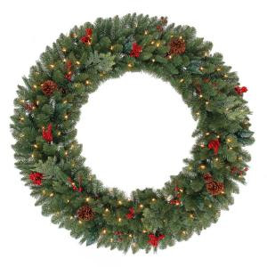 48 in. Battery Operated Pre-Lit LED Winslow Artificial Christmas Wreath with Pinecones and Berries