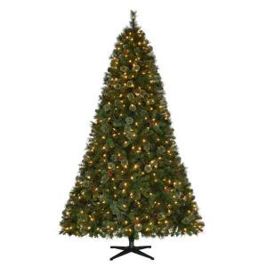 7.5 ft. Pre-Lit LED Alexander Pine Quick-Set Artificial Christmas Tree with Pinecones and Warm White Lights