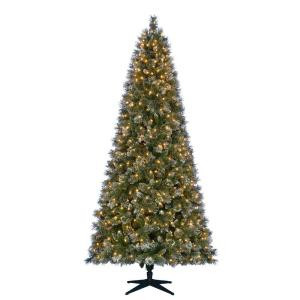 9 ft. Pre-Lit LED Sparkling Pine Quick-Set Artificial Christmas Tree with Pinecones and 600 Warm White Lights