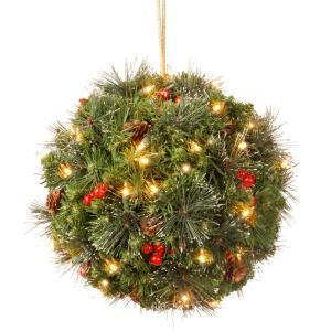 12 in. Crestwood Spruce Kissing Ball with Battery Operated Warm White LED Lights