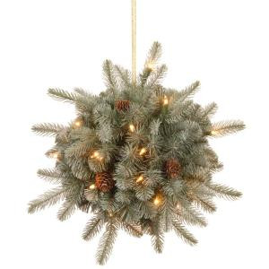 12 in. Frosted Arctic Spruce Kissing Ball with Battery Operated Warm White LED Lights